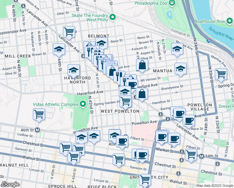 map of restaurants, bars, coffee shops, grocery stores, and more near in Philadelphia
