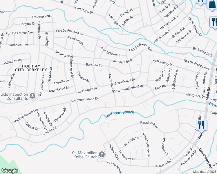 map of restaurants, bars, coffee shops, grocery stores, and more near 83 Guadeloupe Drive in Toms River
