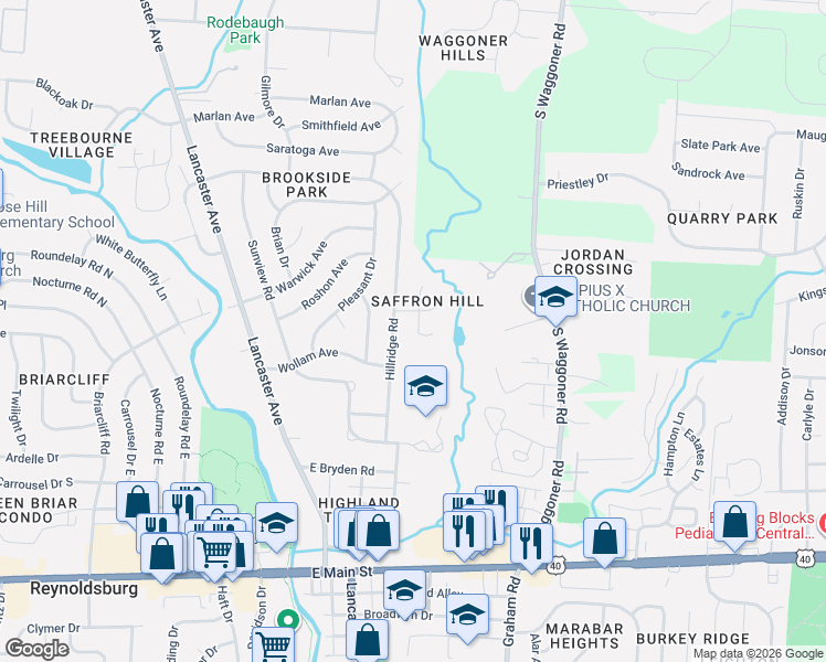 map of restaurants, bars, coffee shops, grocery stores, and more near 7469 Northfield Court in Reynoldsburg