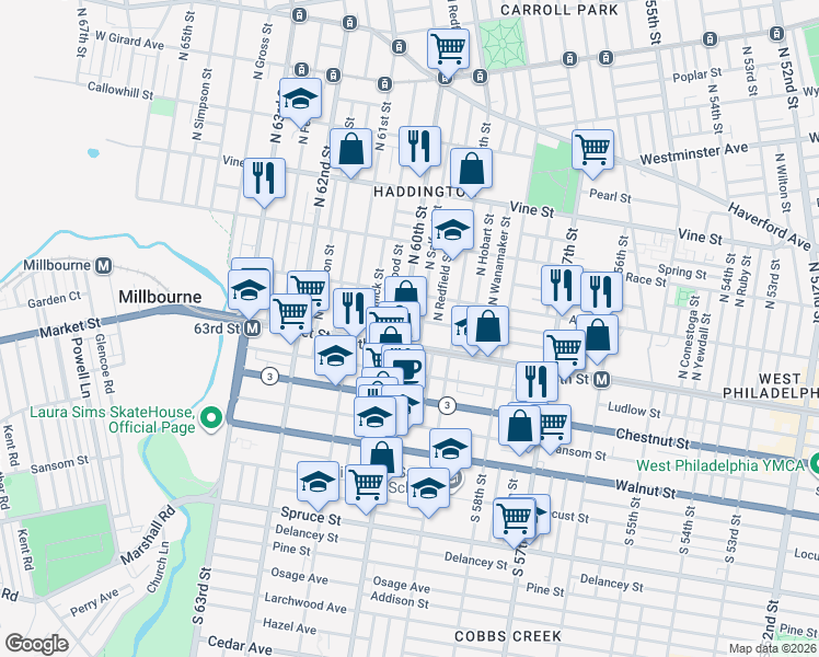 map of restaurants, bars, coffee shops, grocery stores, and more near in Philadelphia