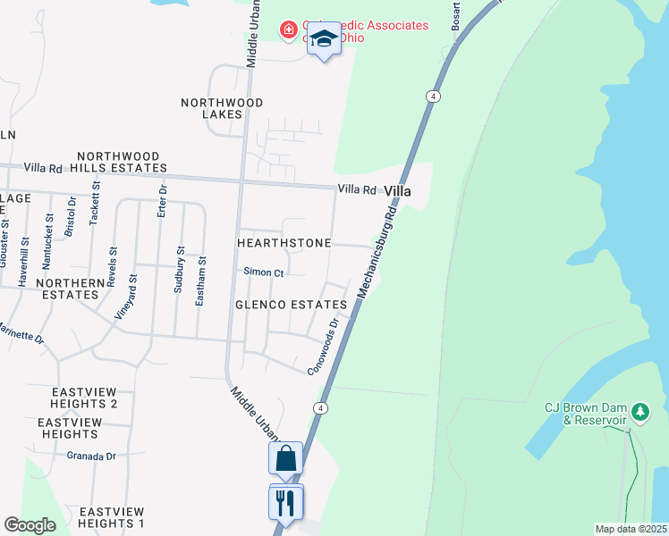 map of restaurants, bars, coffee shops, grocery stores, and more near 2832 Ashlar Drive in Springfield