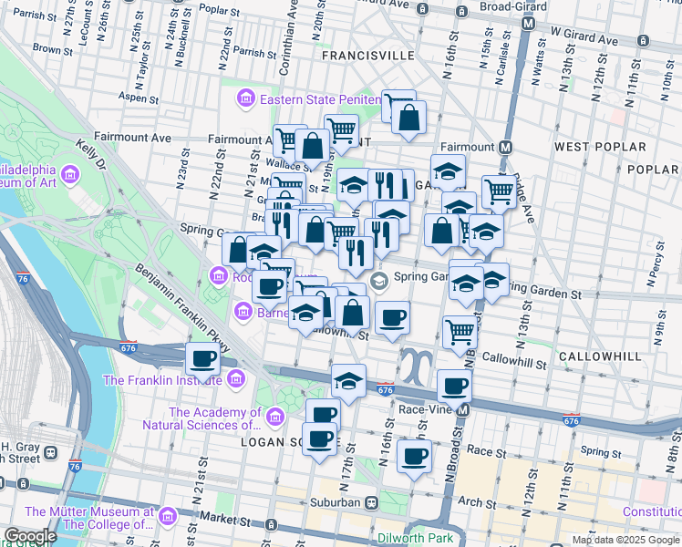 map of restaurants, bars, coffee shops, grocery stores, and more near in Philadelphia