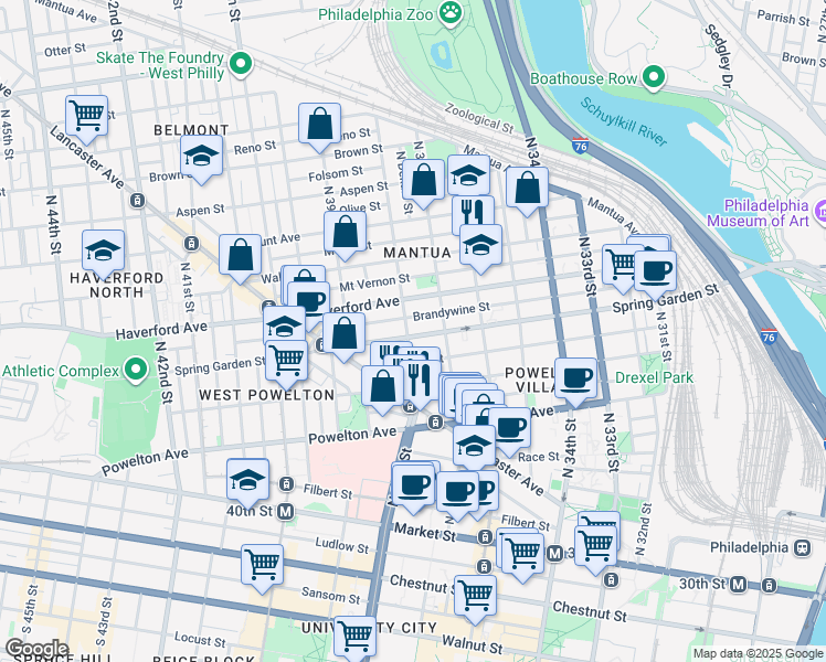 map of restaurants, bars, coffee shops, grocery stores, and more near in Philadelphia
