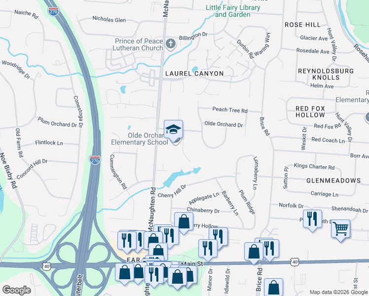 map of restaurants, bars, coffee shops, grocery stores, and more near 800 McNaughten Road in Columbus