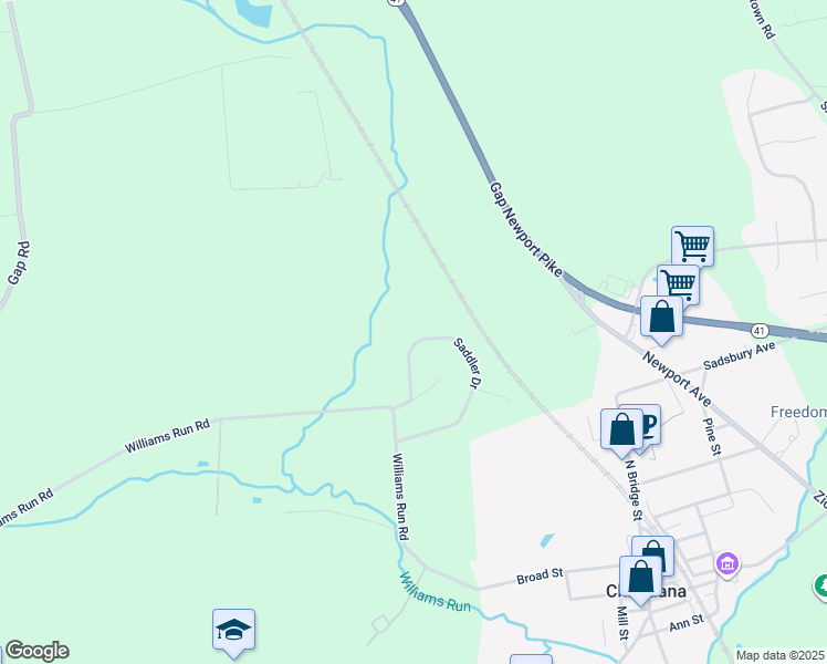 map of restaurants, bars, coffee shops, grocery stores, and more near 60 Saddler Drive in Christiana