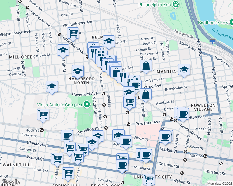 map of restaurants, bars, coffee shops, grocery stores, and more near in Philadelphia