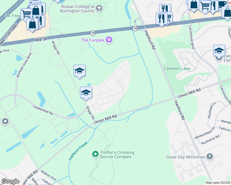 map of restaurants, bars, coffee shops, grocery stores, and more near 8106 Knox Way in Mount Laurel Township