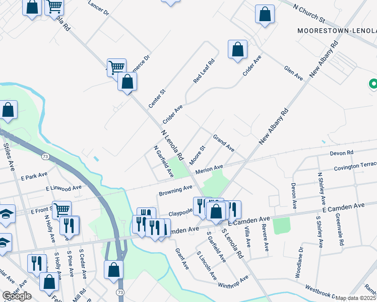 map of restaurants, bars, coffee shops, grocery stores, and more near 11 East Wilson Avenue in Moorestown