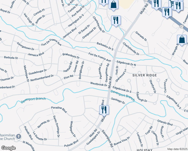 map of restaurants, bars, coffee shops, grocery stores, and more near 6 Eton Road in Toms River