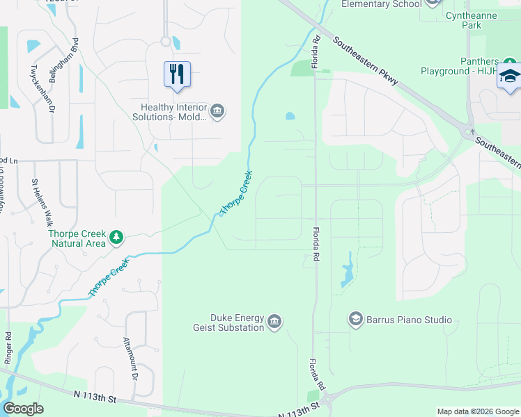 map of restaurants, bars, coffee shops, grocery stores, and more near 11988 Florida Road in Fortville