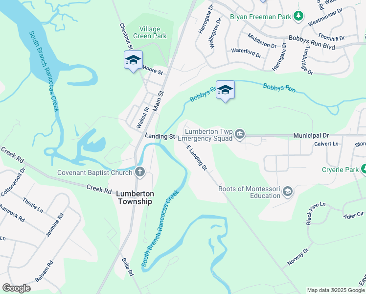 map of restaurants, bars, coffee shops, grocery stores, and more near 449 Landing Street in Lumberton