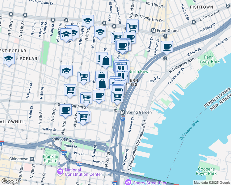 map of restaurants, bars, coffee shops, grocery stores, and more near in Philadelphia