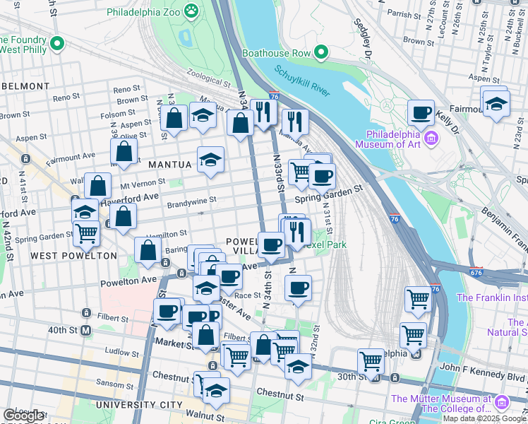 map of restaurants, bars, coffee shops, grocery stores, and more near in Philadelphia