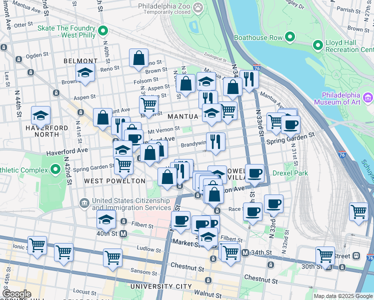 map of restaurants, bars, coffee shops, grocery stores, and more near in Philadelphia