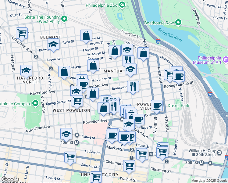 map of restaurants, bars, coffee shops, grocery stores, and more near in Philadelphia