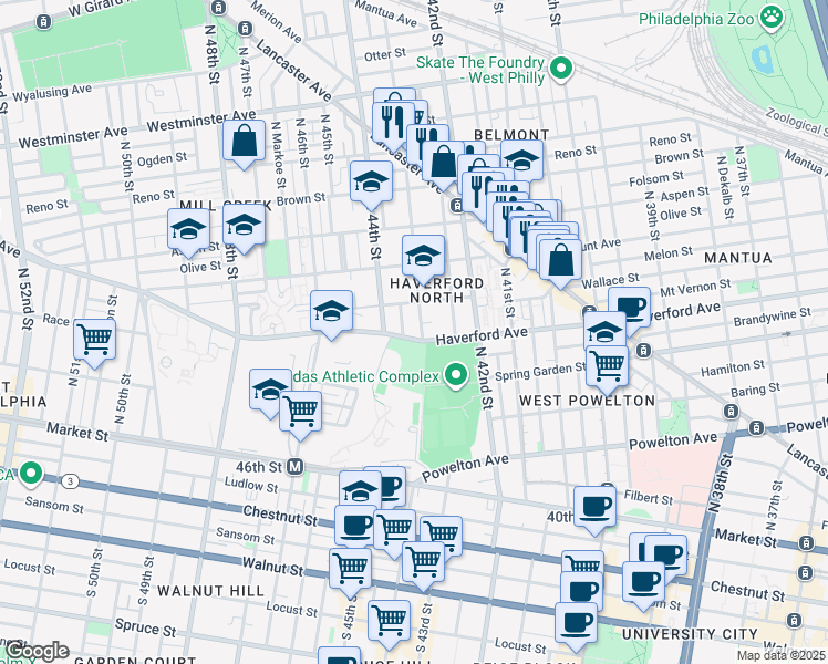 map of restaurants, bars, coffee shops, grocery stores, and more near 610 Pallas Street in Philadelphia