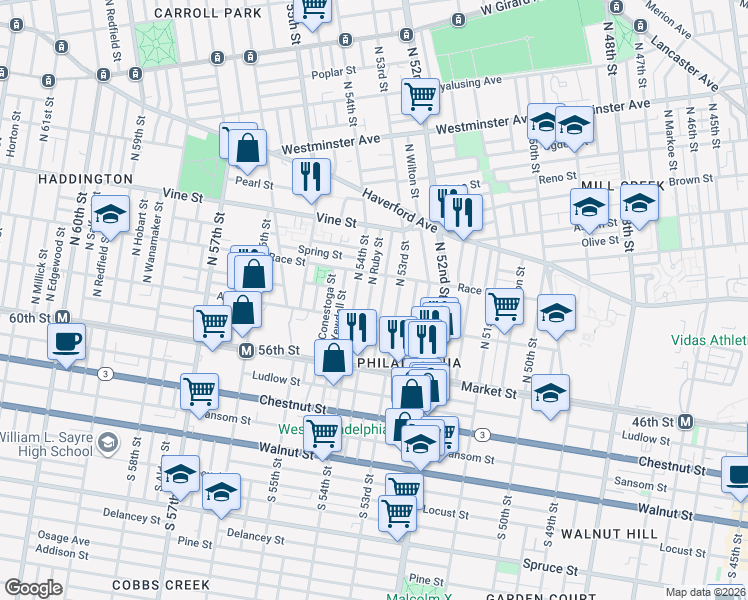 map of restaurants, bars, coffee shops, grocery stores, and more near in Philadelphia