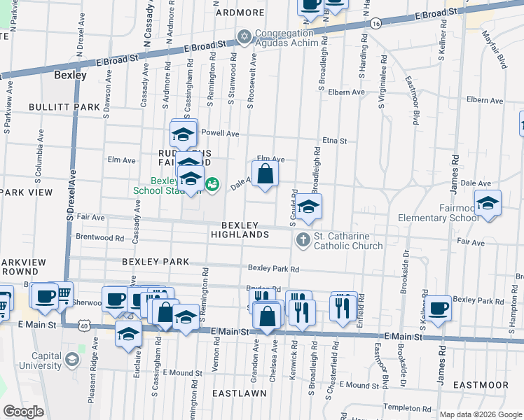 map of restaurants, bars, coffee shops, grocery stores, and more near 2759 Plymouth Avenue in Columbus