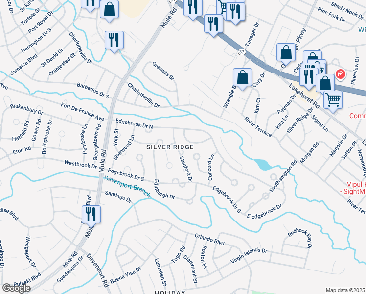 map of restaurants, bars, coffee shops, grocery stores, and more near 28 Stanford Court East in Toms River