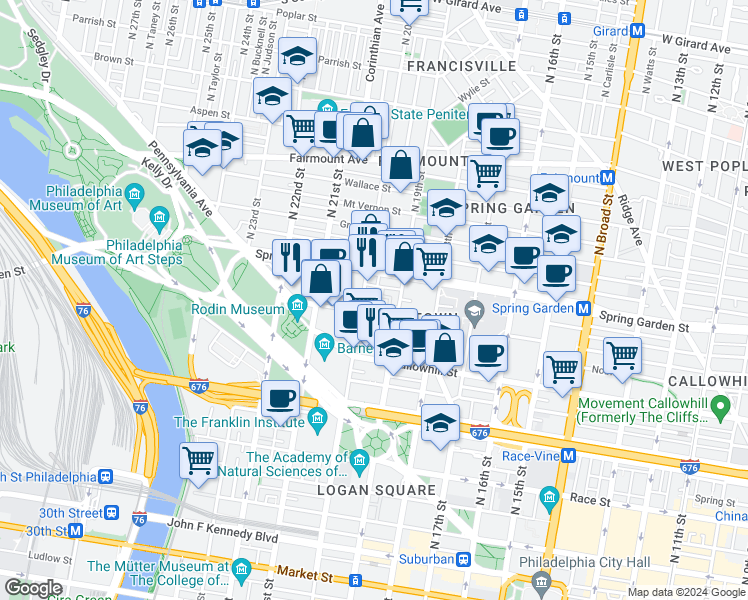 map of restaurants, bars, coffee shops, grocery stores, and more near 4 Hamilton Circle in Philadelphia