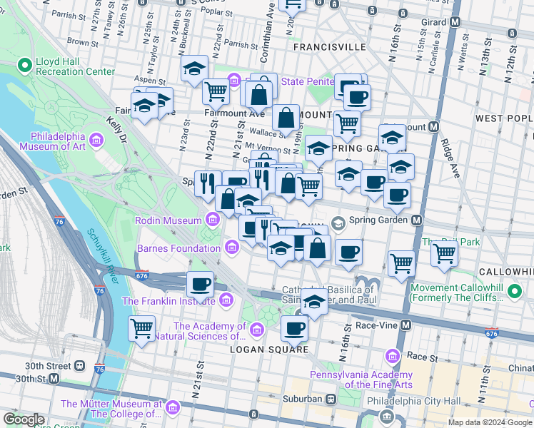 map of restaurants, bars, coffee shops, grocery stores, and more near 4 Hamilton Circle in Philadelphia