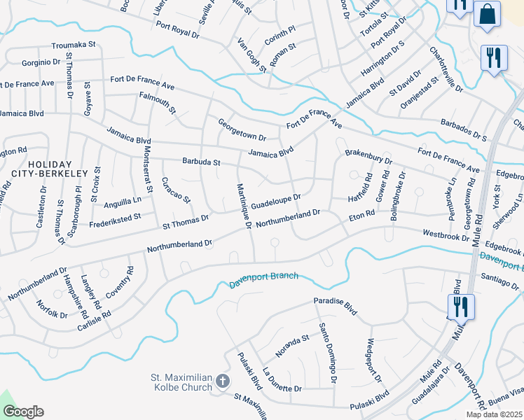 map of restaurants, bars, coffee shops, grocery stores, and more near 69 Guadeloupe Drive in Toms River