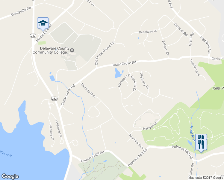 map of restaurants, bars, coffee shops, grocery stores, and more near 6 Honeysuckle Lane in Broomall