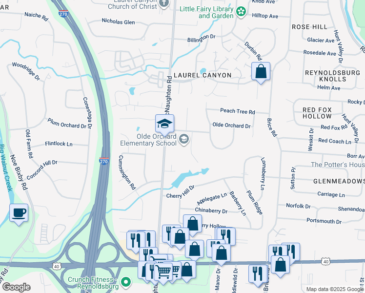 map of restaurants, bars, coffee shops, grocery stores, and more near 800 McNaughten Road in Columbus