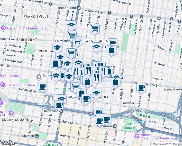 map of restaurants, bars, coffee shops, grocery stores, and more near in Philadelphia