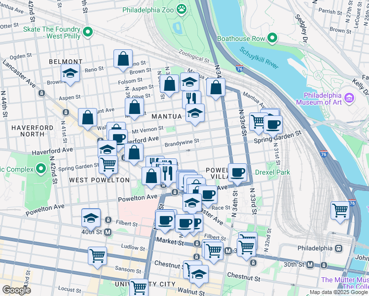 map of restaurants, bars, coffee shops, grocery stores, and more near in Philadelphia
