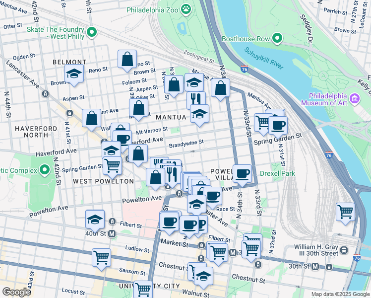 map of restaurants, bars, coffee shops, grocery stores, and more near in Philadelphia