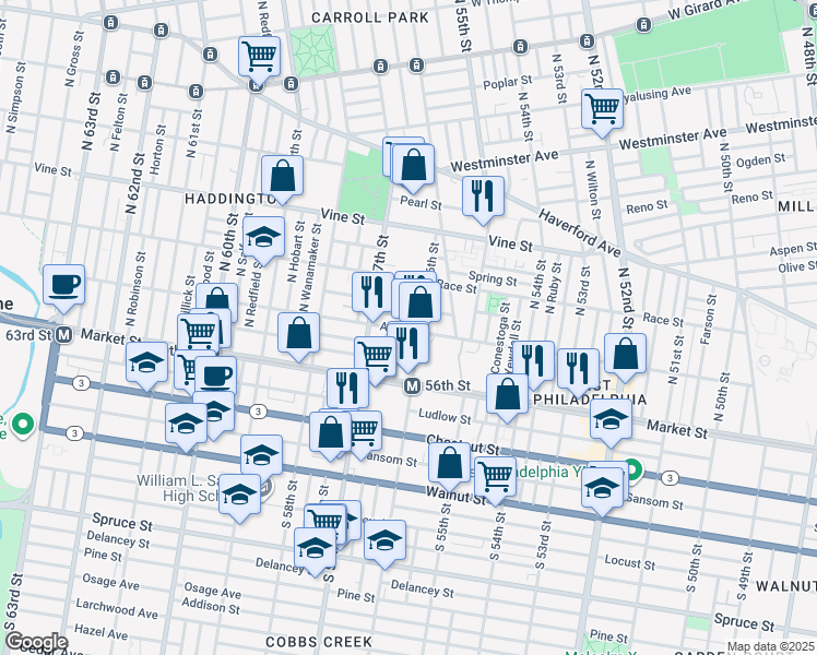 map of restaurants, bars, coffee shops, grocery stores, and more near in Philadelphia