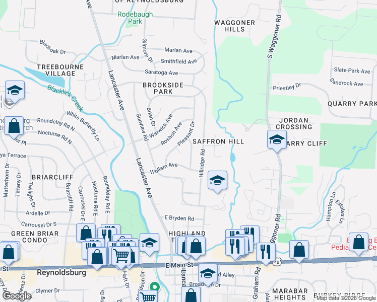 map of restaurants, bars, coffee shops, grocery stores, and more near 1001 Cottingham Road in Reynoldsburg