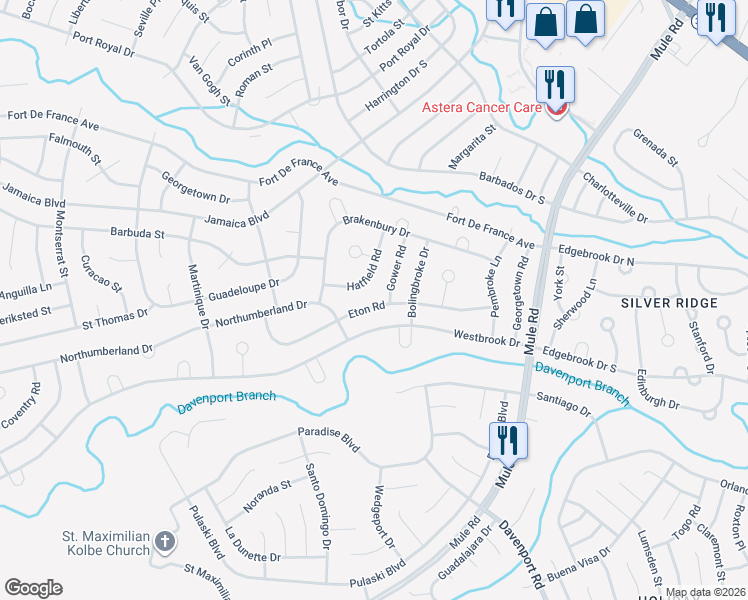 map of restaurants, bars, coffee shops, grocery stores, and more near 25 Hatfield Road in Toms River