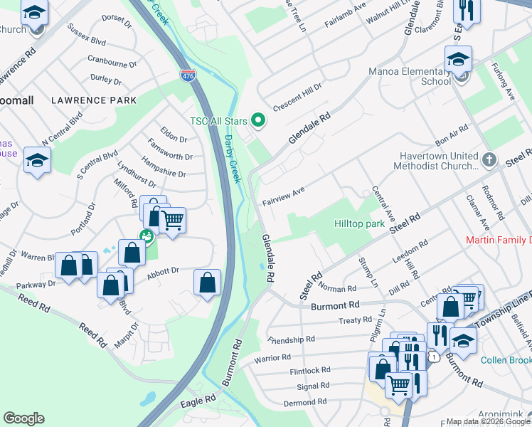 map of restaurants, bars, coffee shops, grocery stores, and more near 1517 Fairview Avenue in Havertown