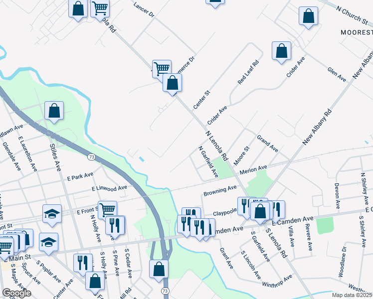 map of restaurants, bars, coffee shops, grocery stores, and more near 25 Harding Avenue in Moorestown
