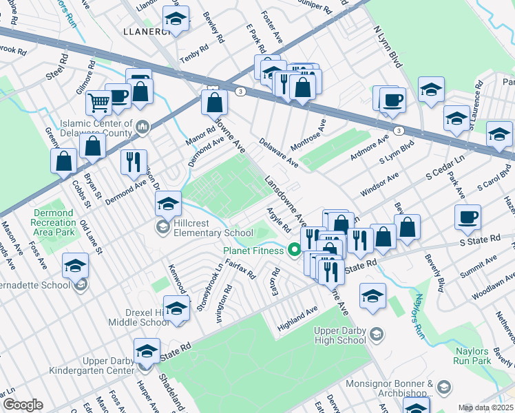 map of restaurants, bars, coffee shops, grocery stores, and more near 2307 Bond Avenue in Drexel Hill