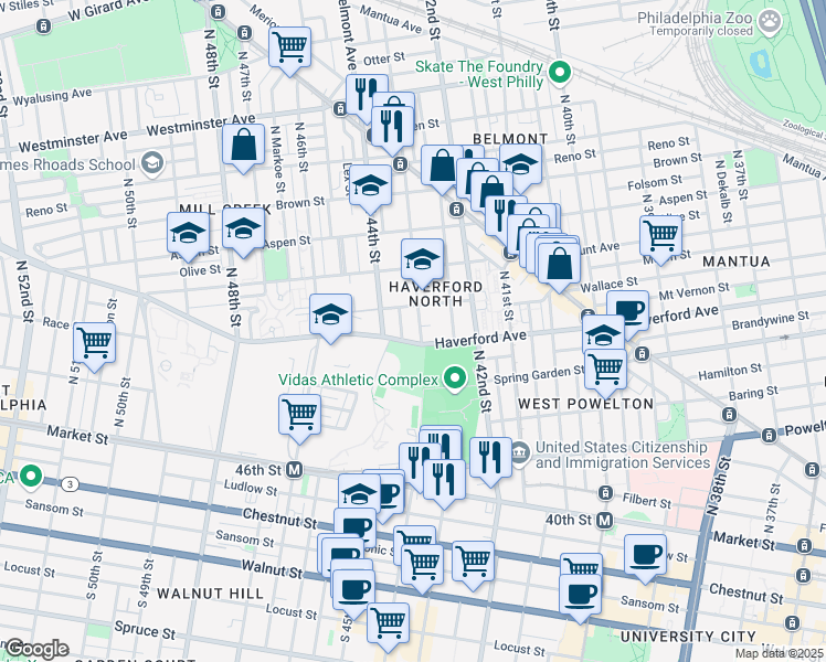 map of restaurants, bars, coffee shops, grocery stores, and more near 610 Pallas Street in Philadelphia