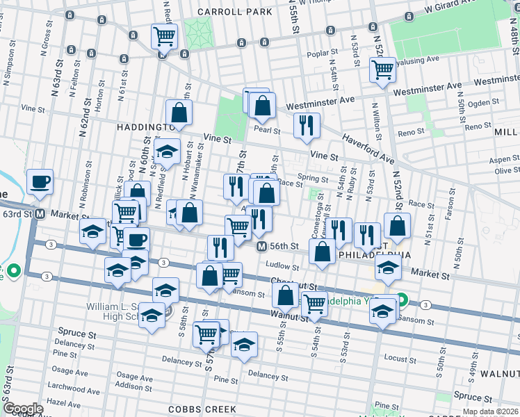 map of restaurants, bars, coffee shops, grocery stores, and more near in Philadelphia