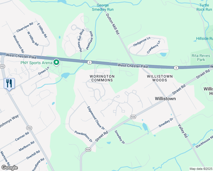 map of restaurants, bars, coffee shops, grocery stores, and more near 3307 Keswick Way in West Chester