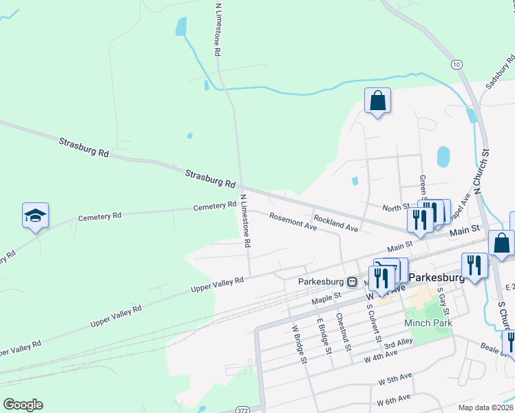 map of restaurants, bars, coffee shops, grocery stores, and more near 311 North Limestone Road in Parkesburg