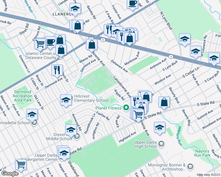 map of restaurants, bars, coffee shops, grocery stores, and more near 2307 Bond Avenue in Drexel Hill