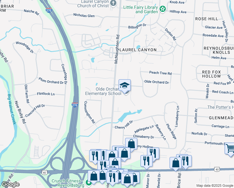 map of restaurants, bars, coffee shops, grocery stores, and more near 814 Mcnaughten Road in Columbus