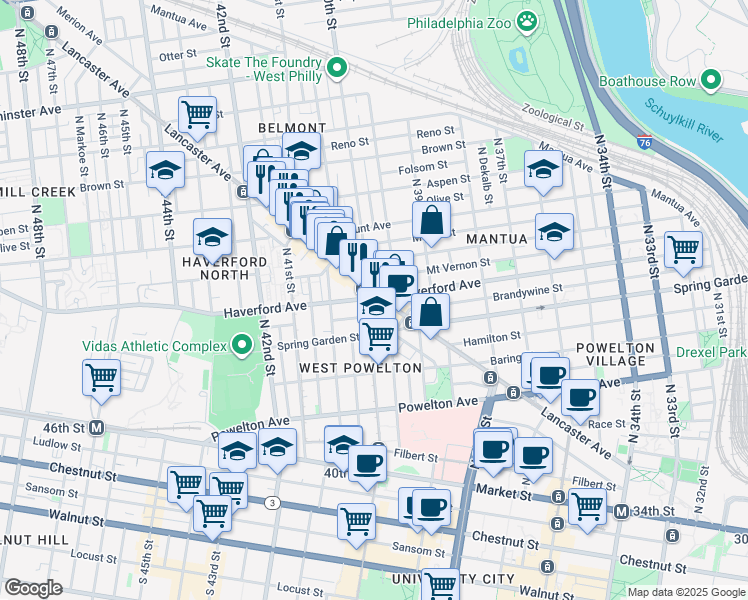 map of restaurants, bars, coffee shops, grocery stores, and more near in Philadelphia