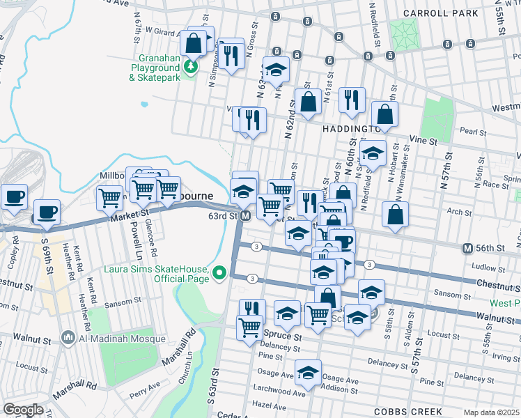 map of restaurants, bars, coffee shops, grocery stores, and more near in Philadelphia