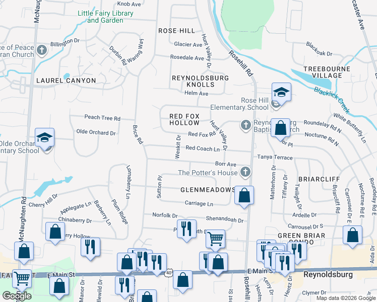 map of restaurants, bars, coffee shops, grocery stores, and more near 6539 Red Coach Lane in Reynoldsburg