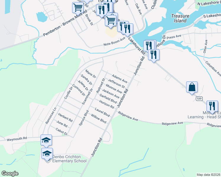 map of restaurants, bars, coffee shops, grocery stores, and more near 42 Monroe Avenue in Burlington County