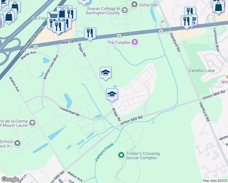map of restaurants, bars, coffee shops, grocery stores, and more near 3101 Knox Way in Mount Laurel Township