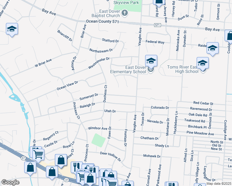 map of restaurants, bars, coffee shops, grocery stores, and more near 944 Somerset Drive in Toms River