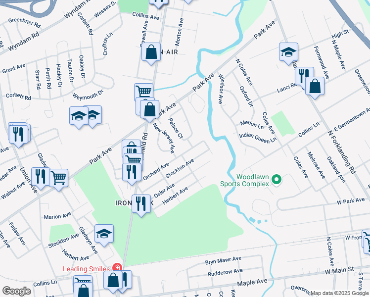 map of restaurants, bars, coffee shops, grocery stores, and more near 8715 Orchard Avenue in Pennsauken Township
